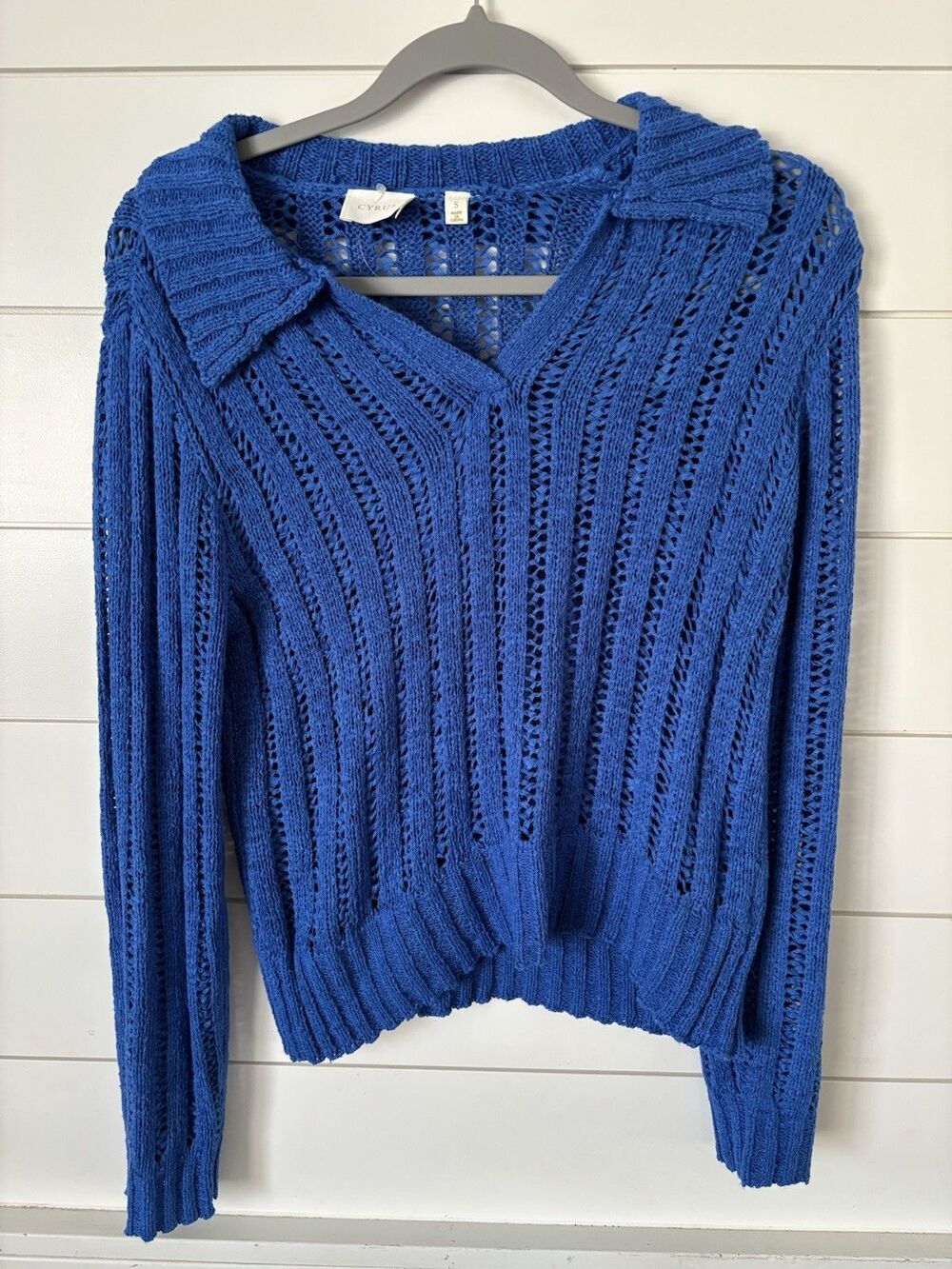 Cyrus Knit Sweater Women's Size Small Navy Blue Eclipse Open Knit Pullover NWOT